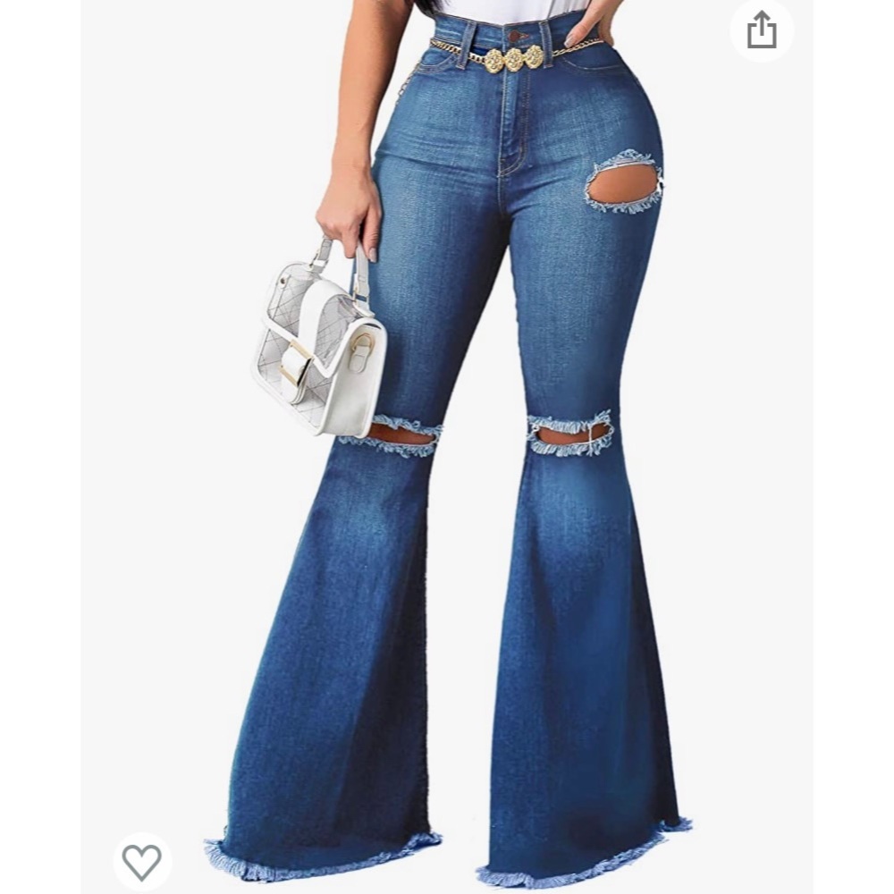 Women's Flare Bell Bottom Jeans Ripped Denim Pants